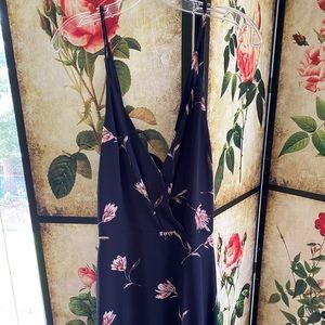 Lush navy blue floral print thin strap maxi dress